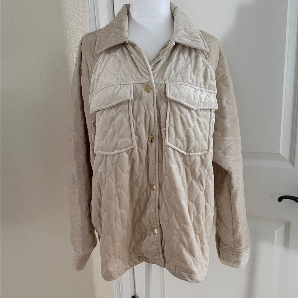 Cider Tan Velvet Quilted Shacket for Women